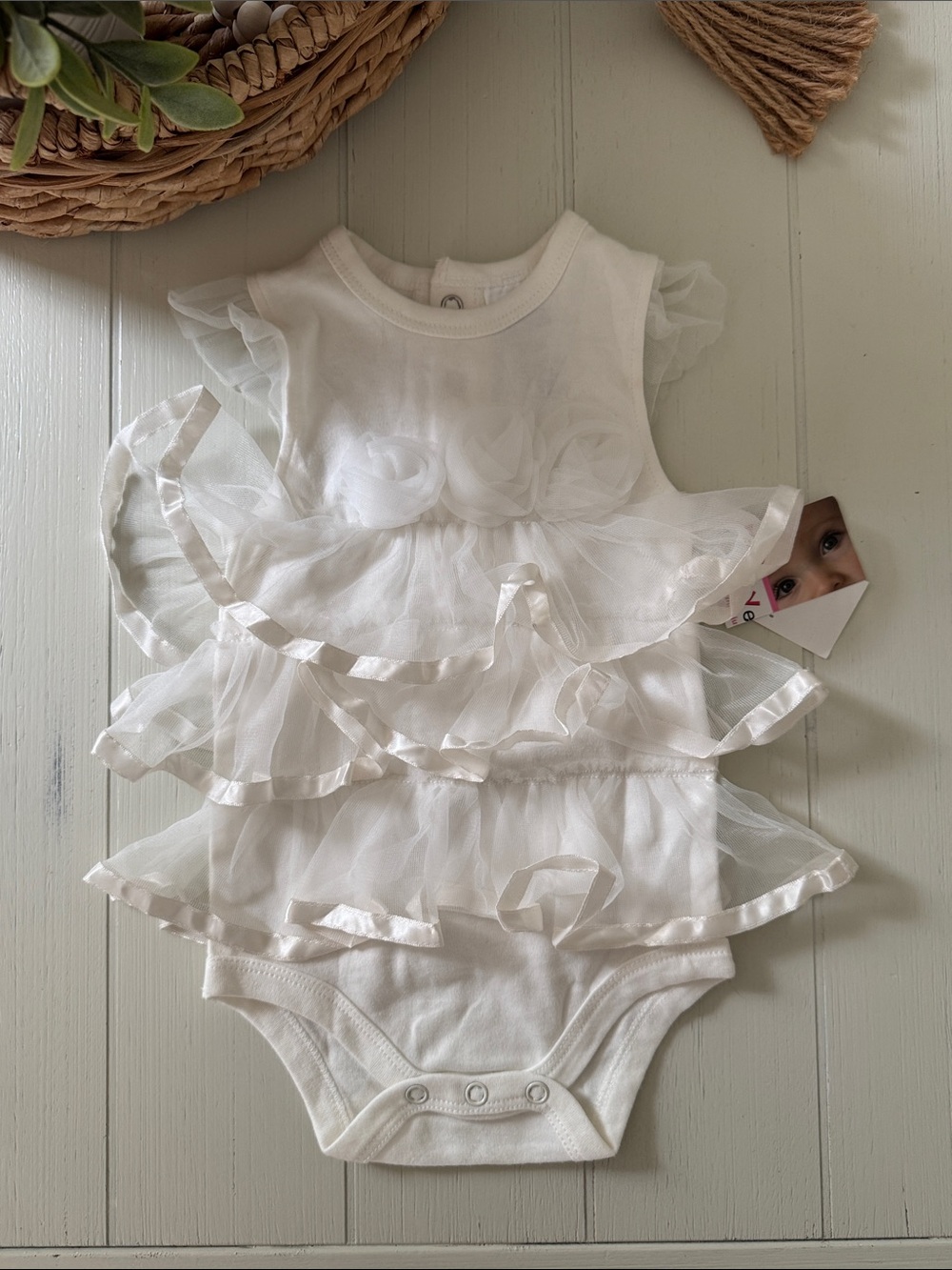 Ivory Ruffled Tulle Baby One-Piece